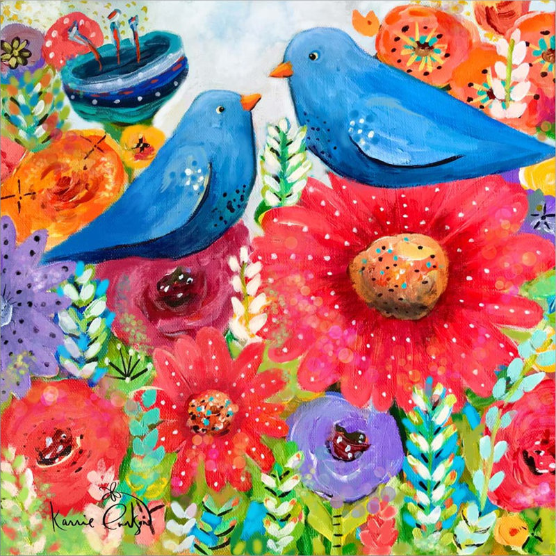 Blue Bird Bouquet Colorful Canvas Wall Art for Kids