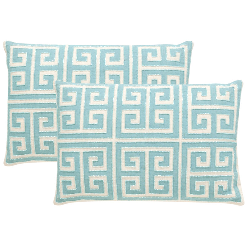 Geometric Feather Throw Pillow, Blue