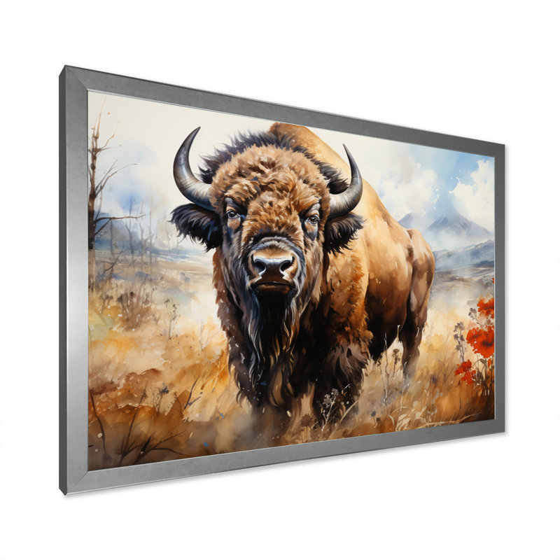 Reproduction d'art sur toile "Brown Prairies Bisons" - animaux, H 24 po x l 32 po x P 1 po, Cadre simple argenté