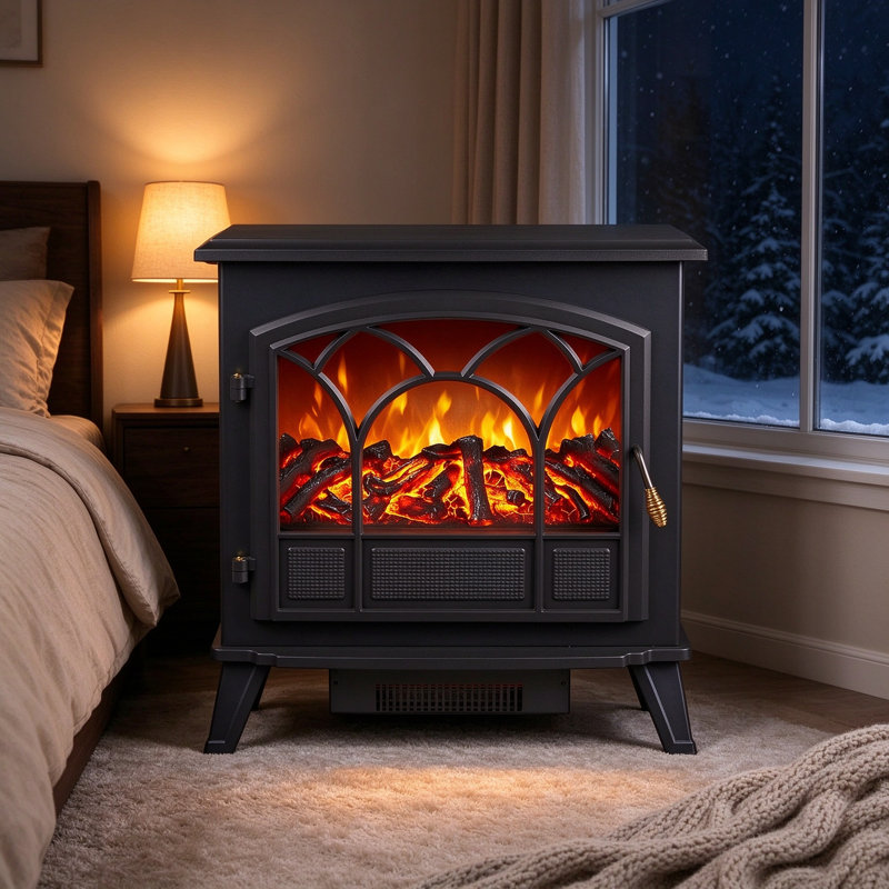 3-Sided Freestanding Electric Fireplace, Modern Space-Saving Fireplace Heater with Adjustable Flame