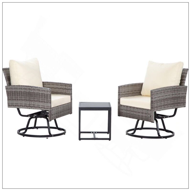 Ensemble de meubles de patio 3 pièces en rotin avec table basse, sièges d'extérieur pour porche, balcon et jardin, Beige
