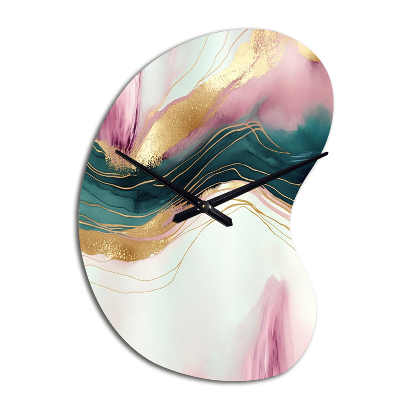 Horloge murale abstraite géométrique en marbre rose et vert III, Petit