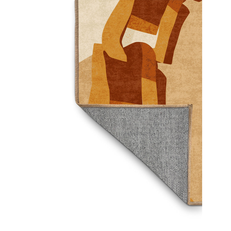 Tapis moderne et contemporain lavable à la machine en brun Kymani - reliure brun clair, 8 x 12