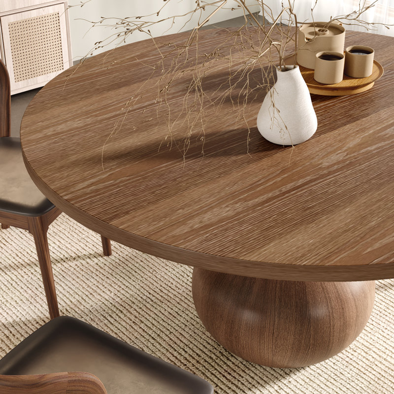 Dark Walnut Round Solid Wood Dining Table, 29.5"H x 59"L x 59"W