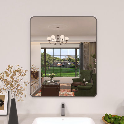 Lucha 30 in. W x 36 in. H Rectangular Framed Wall Bathroom Vanity Mirror in Gun Gray