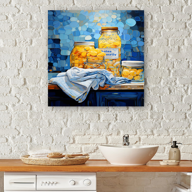 Détergent à lessive bleu et jaune III - Blanchisserie, art mural, H 40 po x l 30 po x P 1,5 po