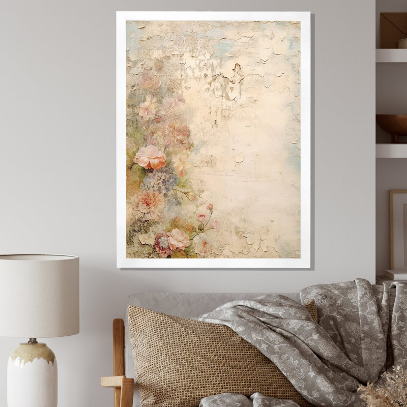 Bouquet rustique de roses roses, art mural - rose, H 40 po x l 30 po x P 1,5 po, Cadre photo unique, Blanc