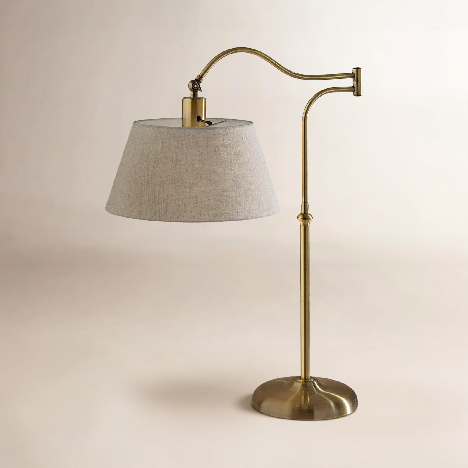 Theodora Adjustable Metal Arched Lamp, Cream, 27" H x 12.5" W x 25" D, Antique Brass