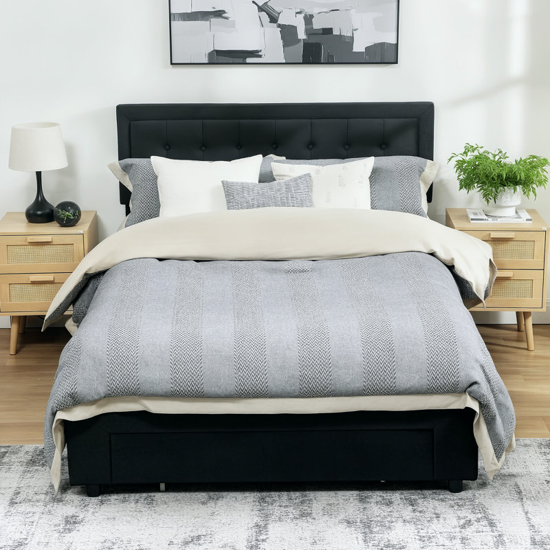 Anindo Upholstered Storage Bed, European Double (104 cm x 193.5 cm), Black