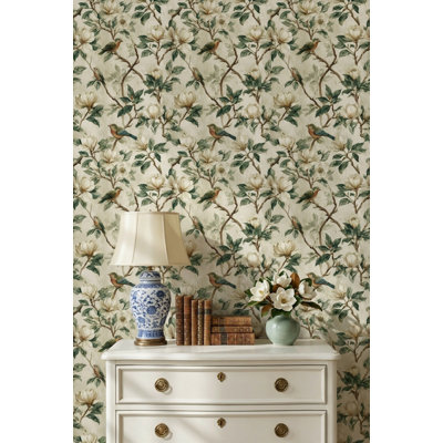 Papier peint floral avec oiseaux