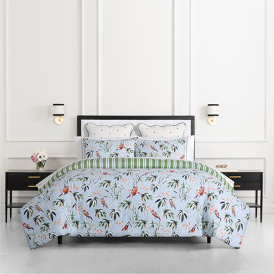 kate spade new york Bird Garden King Comforter Set, 300 Thread Count Cotton Reversible Cover, All Season 3 Piece Bedding, Machine Washable, Floral Multicolor 