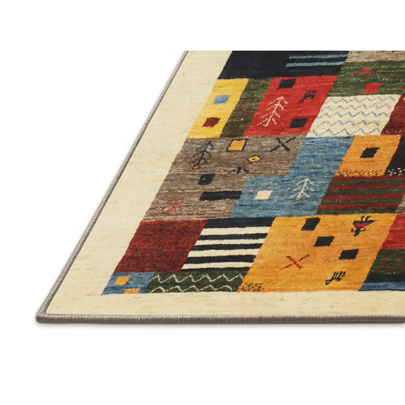 Tapis beige/gris/rouge contemporain, Rectangle 7 pi x 10 pi