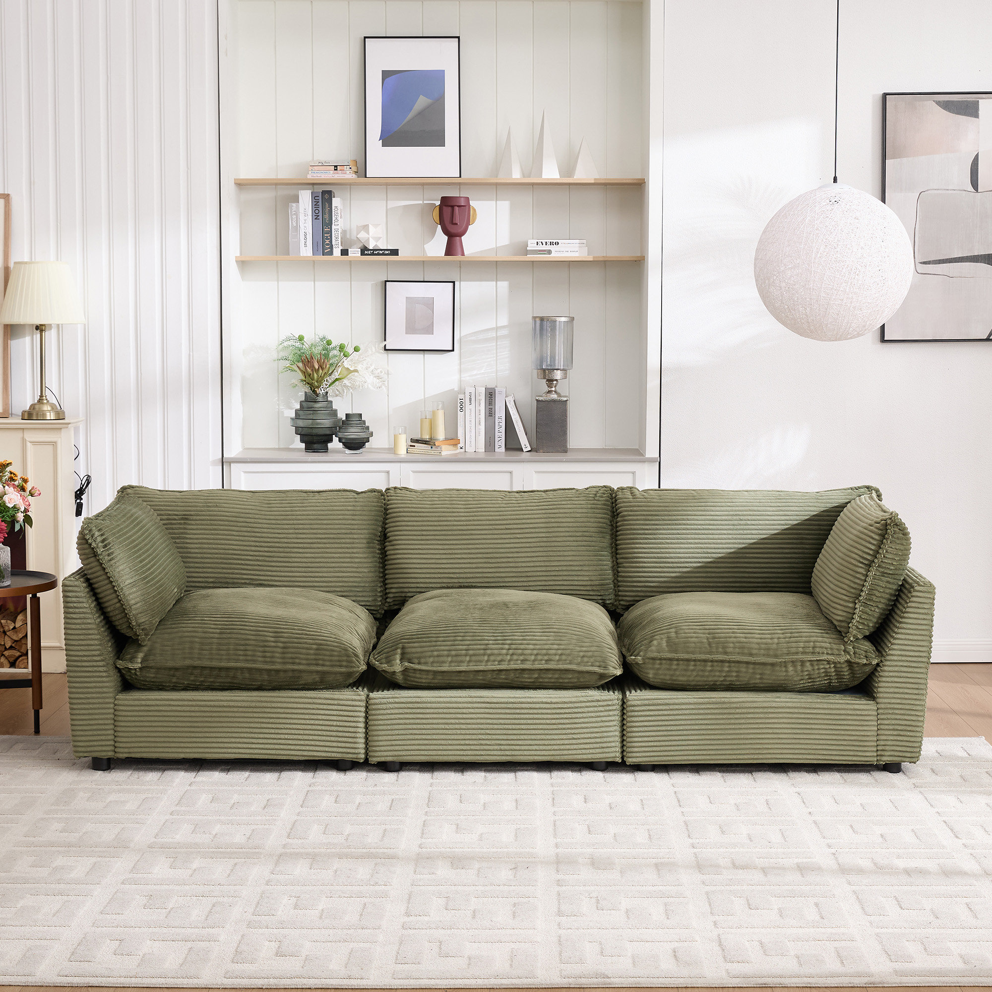Eagan 106" 3 - Piece Modular Sofa, Green Corduroy
