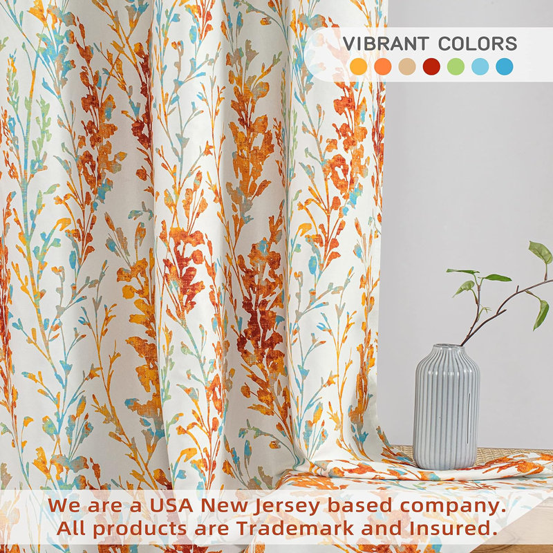 Rawlins Floral Blackout Lined Curtain Drapes Curtain, Burnt Orange/Rust Aqua