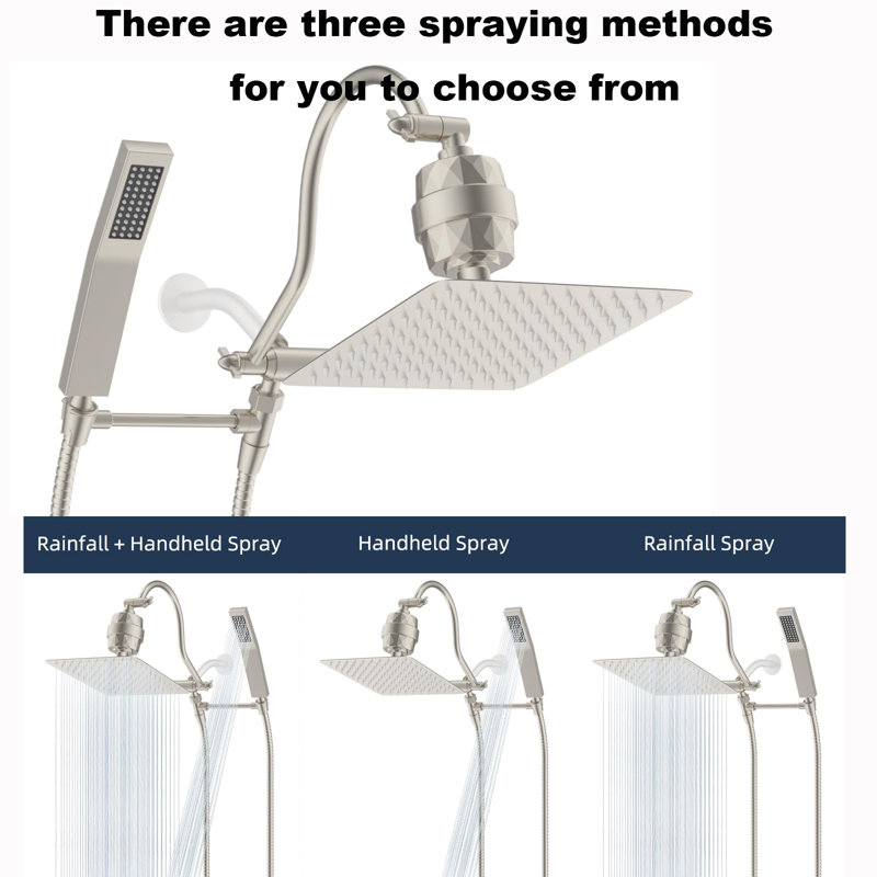 Premium 12-Inch All-Metal Filter Shower Head Combo With High-Pressure Handheld Shower, 12" Adjustable Extension Arm, 20-Stage Shower Filter & 71" Hose