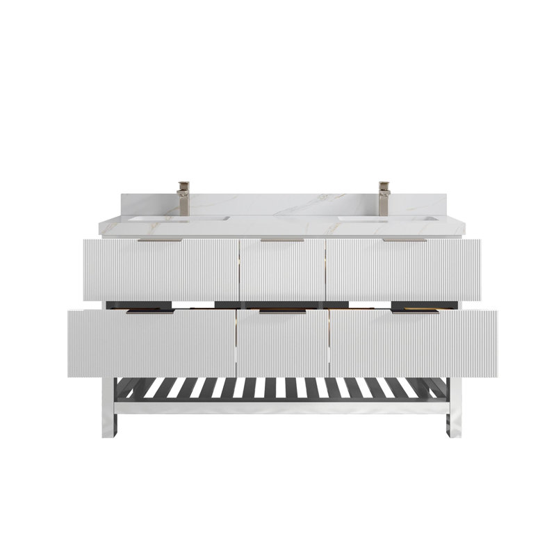 Meuble-lavabo double 60 po avec plateau en quartz Catalina