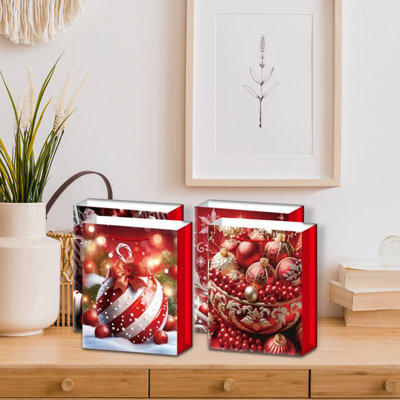 Christmas Gift Bags (Red Ornaments) (Asstd) (Medium) - Set Of 12