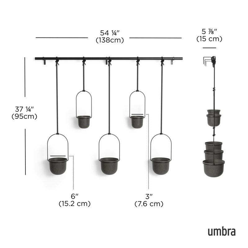 Black Adjustable Hanging Planter Set with Recycled Pots