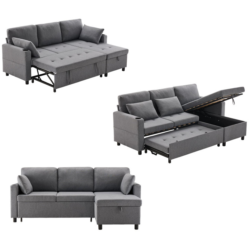 Gercilus 3 Seater Sofa Bed, Grey