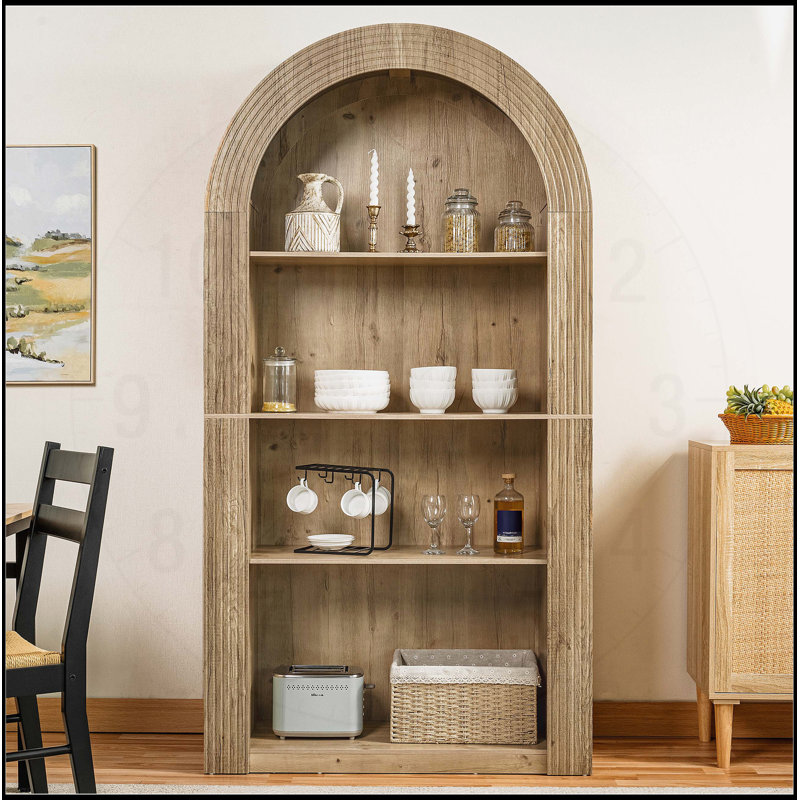 Bibliothèque Mid-Century moderne à 4 niveaux avec arche ouverte, parfaite pour le rangement organisé et le décor élégant dans n'importe quelle pièce