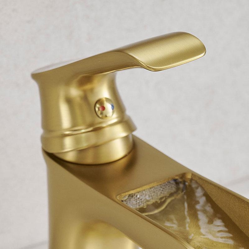 Waterfall Single Handle Stainless Steel Bathroom Faucet, Brushed Gold