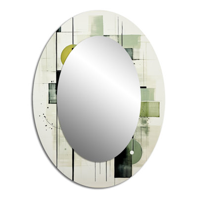 Olive Orbits Abstract Shapes - Green Oval Wall Mirror Decor