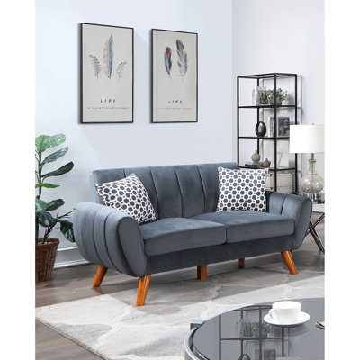 Canapé moderne en velours gris foncé: 2 avec coussins et capitonnage vertical pour les coussins de salon