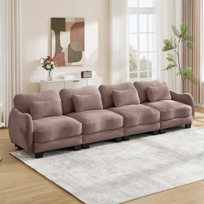 Canapé surdimensionné en chenille 4 places avec design ergonomique incurvé et coussins de taille
