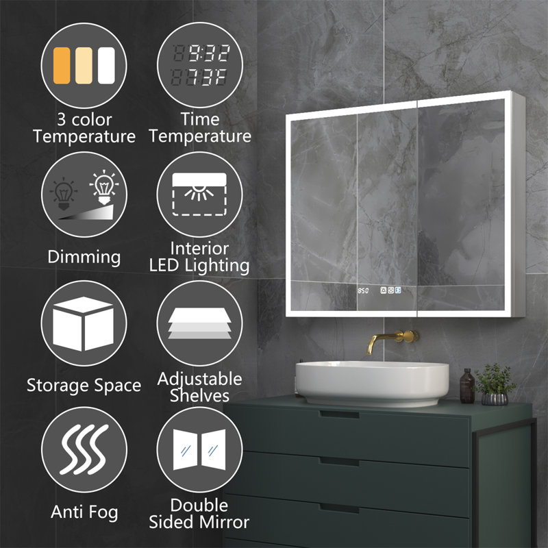 Seese 36'' W 30'' H Frameless LED Medicine Cabinet with Mirror and 3 Adjustable Shelves