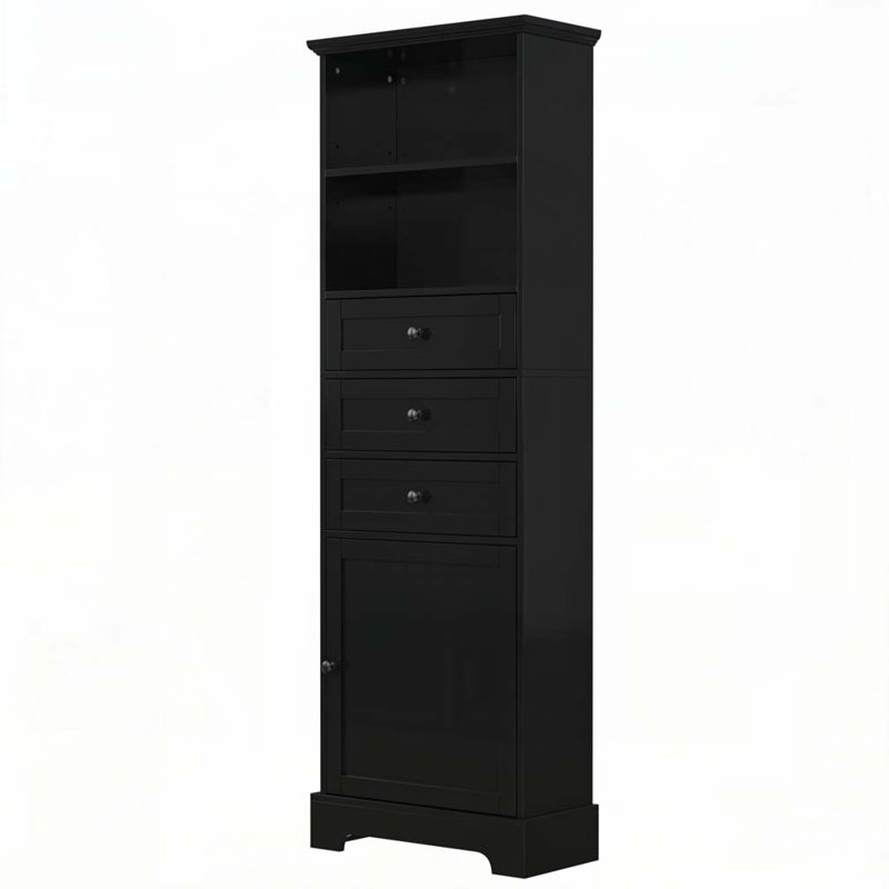 Storage Cabinet with 3 Drawers and Adjustable Shelves for Bathroom, Black