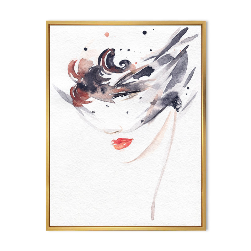 «Venice Mask Fashion Woman», œuvre d'art sur toile glamour, H 40 po x l 30 po, Toile encadrée flottante dorée