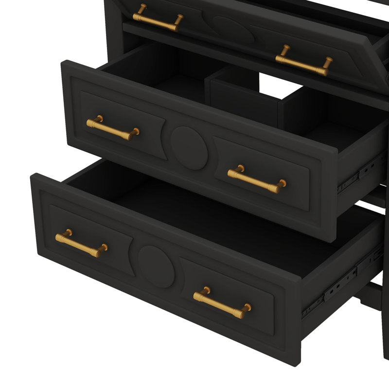 30'' Bathroom Storage Cabinet With Solid Wood Frame And 3 Drawers, Black