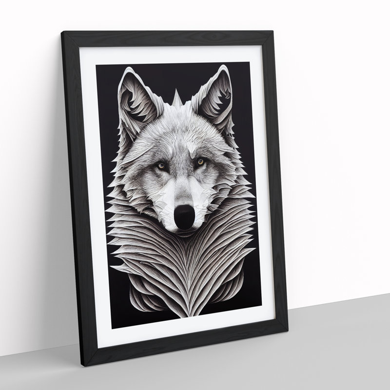 Bust Of The Wolf No.2 - Print, 66cm H x 48cm W x 2cm D, Black Framed, White