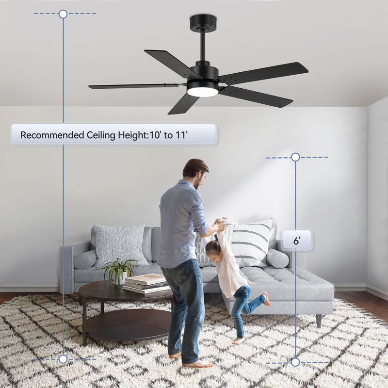 48Inch Black Ceiling Fans With Lights And Remote,48 Inch Ceiling Fan With Adjustable Color Temperature, 6-Speeds Noiseless Revisible Dc Motor For Bedroom, Kitchen, Living Room