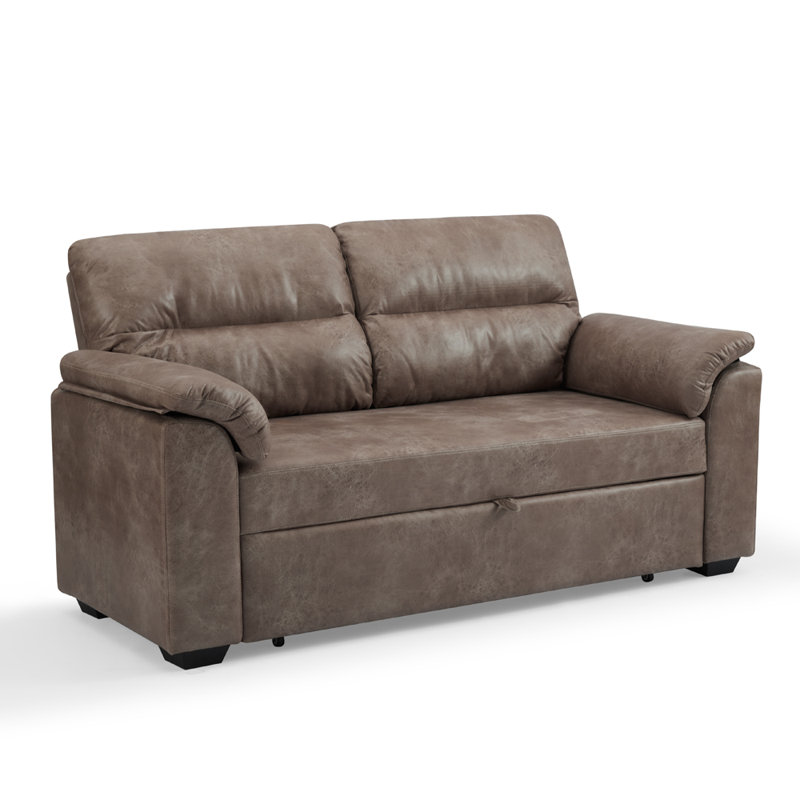 Aalaysha 2 Seater Faux Leather Sofa Bed, Brown