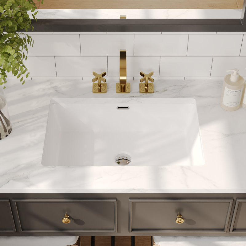 Lavabo de salle de bain rectangulaire encastré en céramique blanche avec trop-plein plat 24 po x 16 po DeerValley