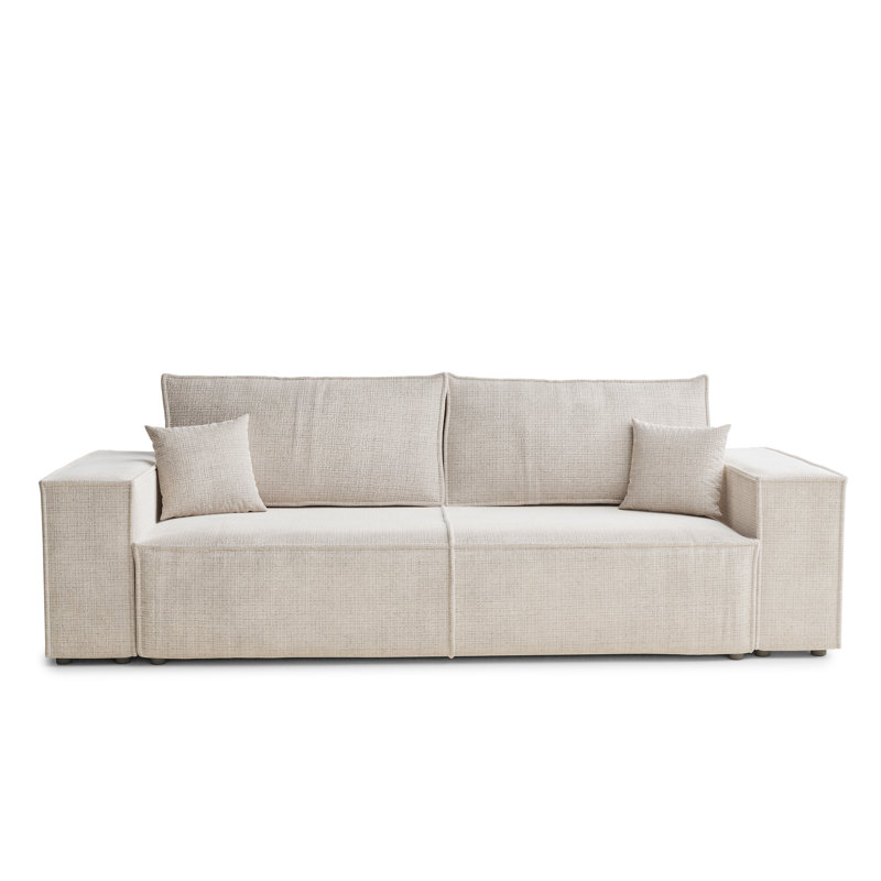 3 Seater Reclining Sofa, Beige Polyester/Chenille