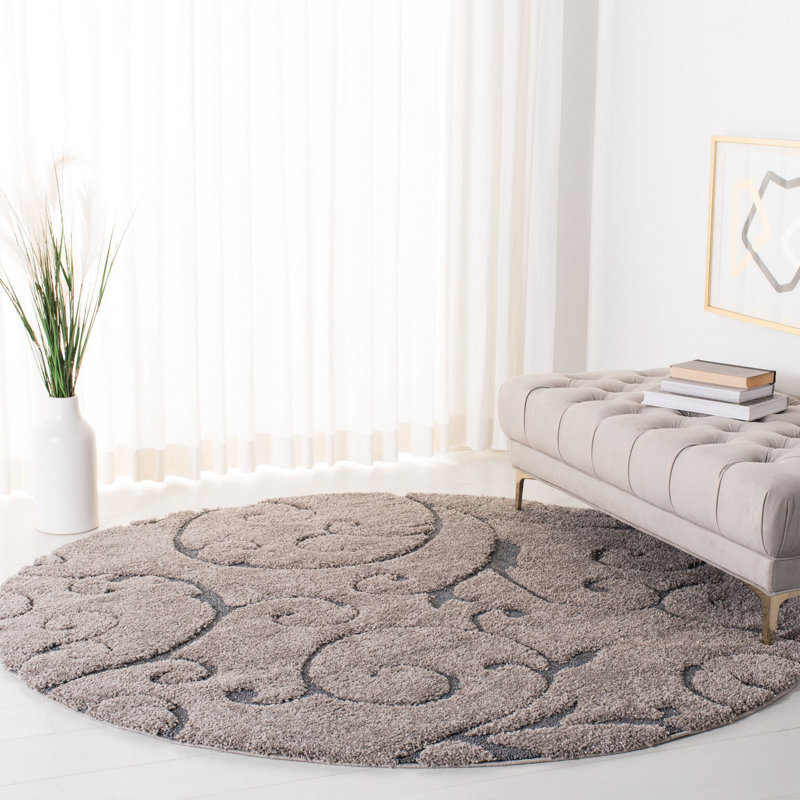 Amza Area Rug, Round 10', Gray/Light Blue