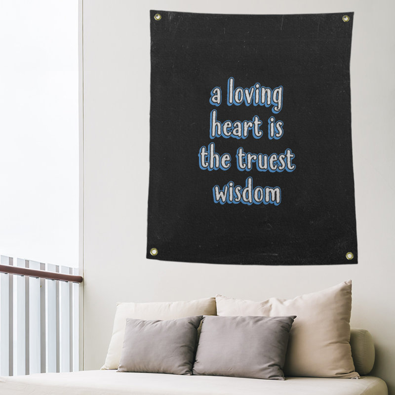 Tapisserie en polyester avec citation en polyester, H 59 pi x l 50 po, Bleu