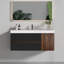 Meuble-lavabo mural de 48 po avec lavabo à surface solide brillante et tiroirs noirs doux, meuble-lavabo mural flottant pour salle de bain moderne, sans drain ni robinet