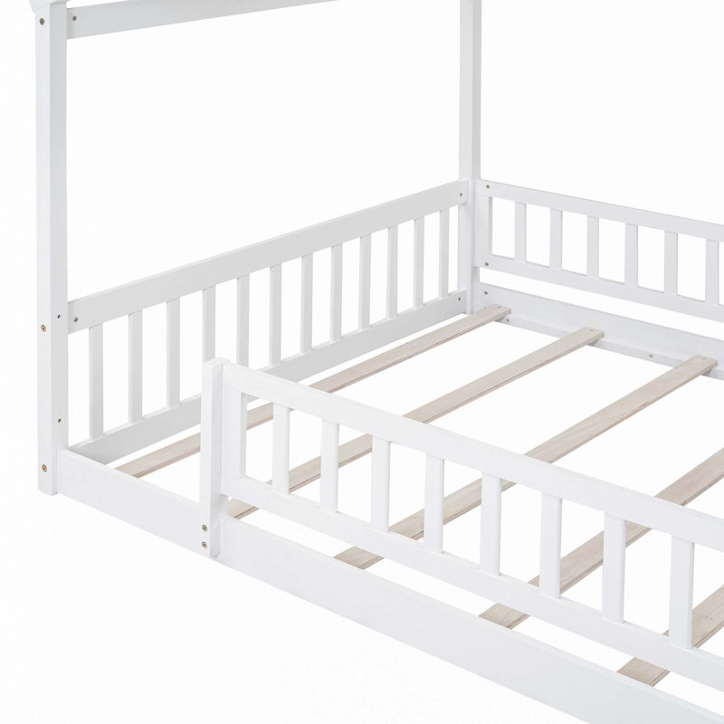 Cadre de lit en bois avec clôture, Double, Blanc