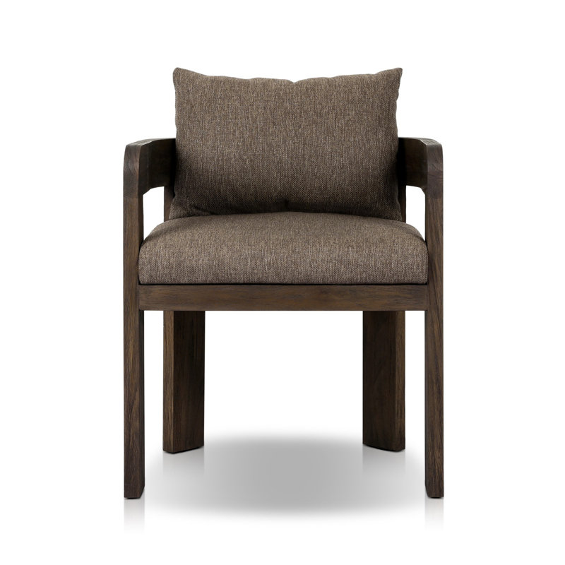 Jackson Teak Patio Dining Armchair with Cushion, Stained Saddle Brown Frame/Ellor Brown Cushion