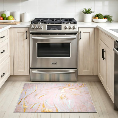White Abstract Fantasy Marble Romantic Pastel Digital Art Machine Washable Indoor Area Rug
