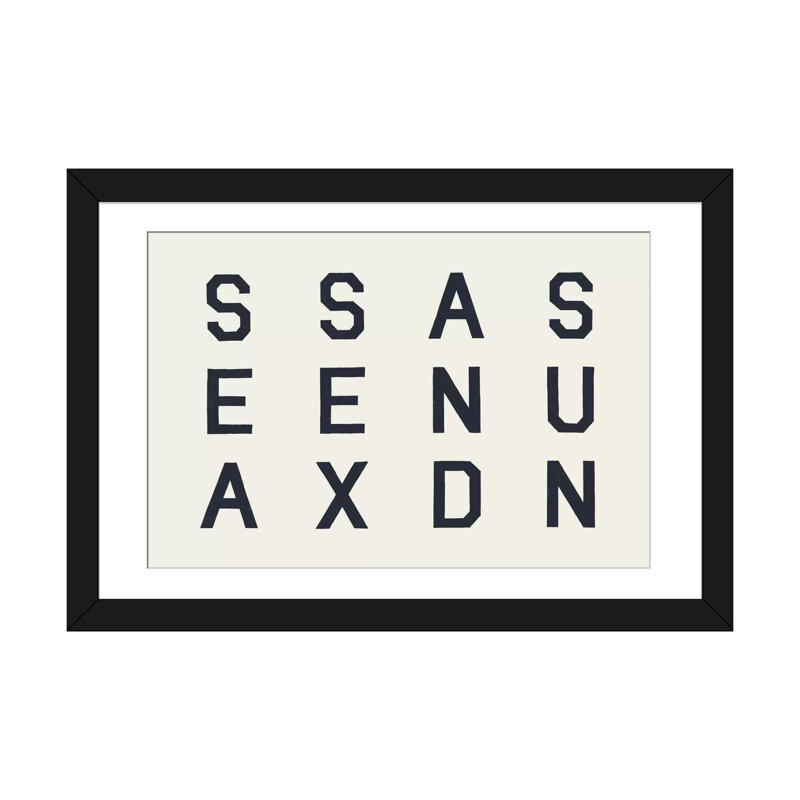 «ssas, art textuel sur toile, H 16 po x l 24 po x P 1 po, Papier d'art encadré noir, Blanc