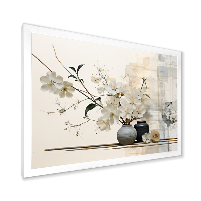 «Asian Art Sumie Zen II», reproduction d'art sur toile asiatique, H 24 po x l 32 po, Single Picture Framed, Blanc