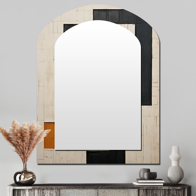 Nouvel ordre minimaliste monochrome minimaliste - miroir décoratif géométrique asymétrique, miroir arqué moderne, impression d'art en métal