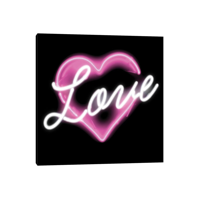 Neon Love Pink On Black by Hailey Carr - Wrapped Canvas Print, 30.48 cm H x 30.48 cm W