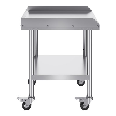 Stainless Steel Work Table, 24 x 28 x 30 Inch Commercial Food Prep Worktable with 4 Wheels, 3-Sided Backsplash Heavy-Duty Prep Worktable, Casters, Metal Work Table for Restaurant Home Hotel