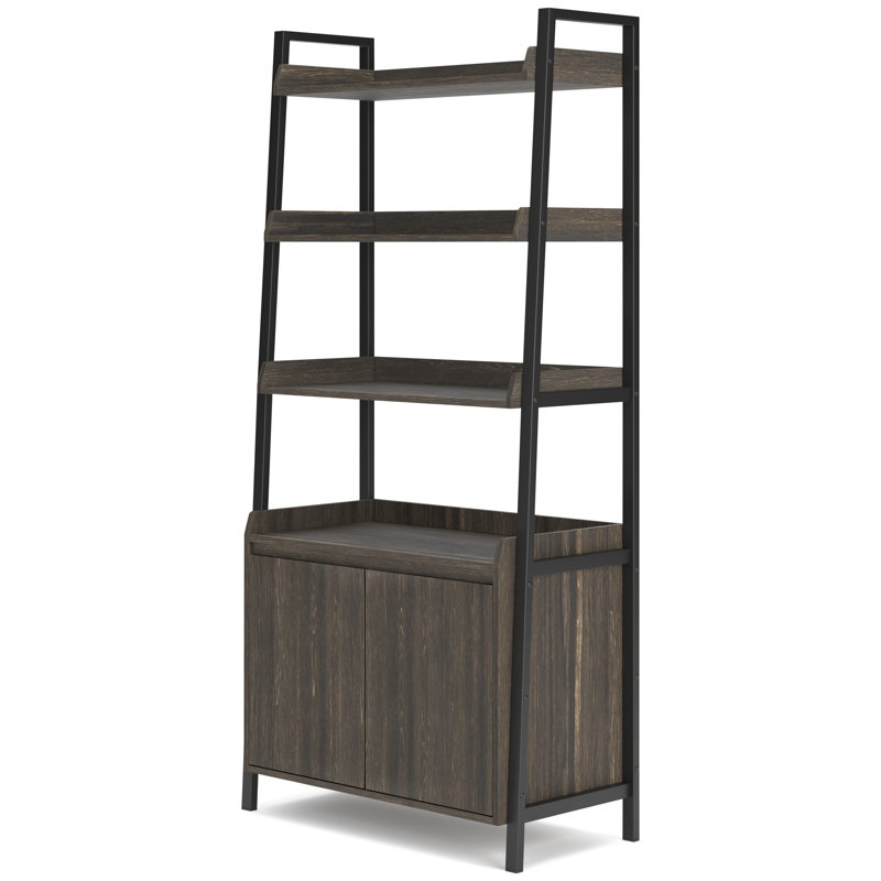 Zendex 72" Dark Brown Wood and Metal Bookcase with Cabinet