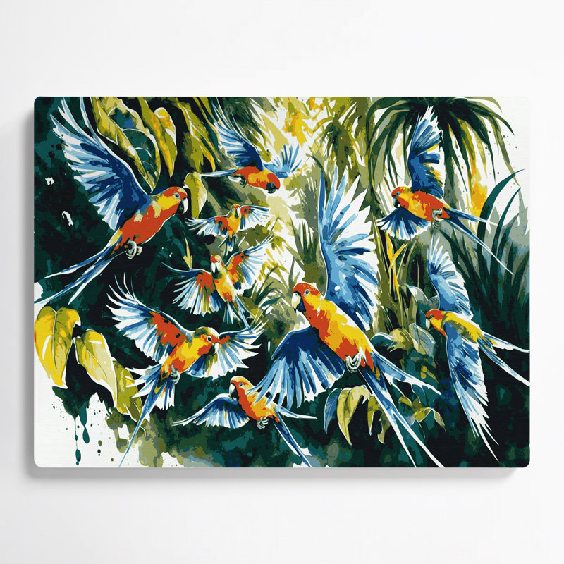 «Birds Rainbow Lorikeet», art mural en métal bleu, H 132 po x l 168 po x P 0,05 po